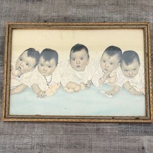 Vintage Framed Artwork - featuring the Dionne quintuplets.